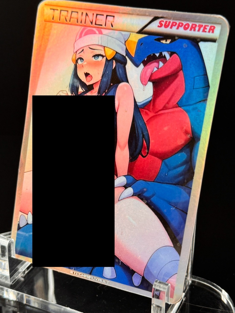 Handmade Holographic Pokemon Waifu Trainer Card Dawn and Garchomp 18+